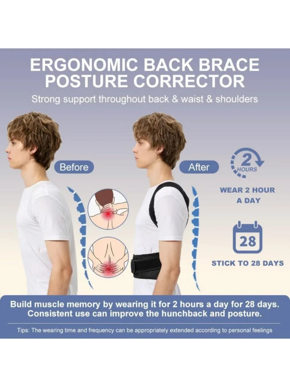 Adjustable Posture Corrector for Back, Neck & Shoulder Pain Relief - Large